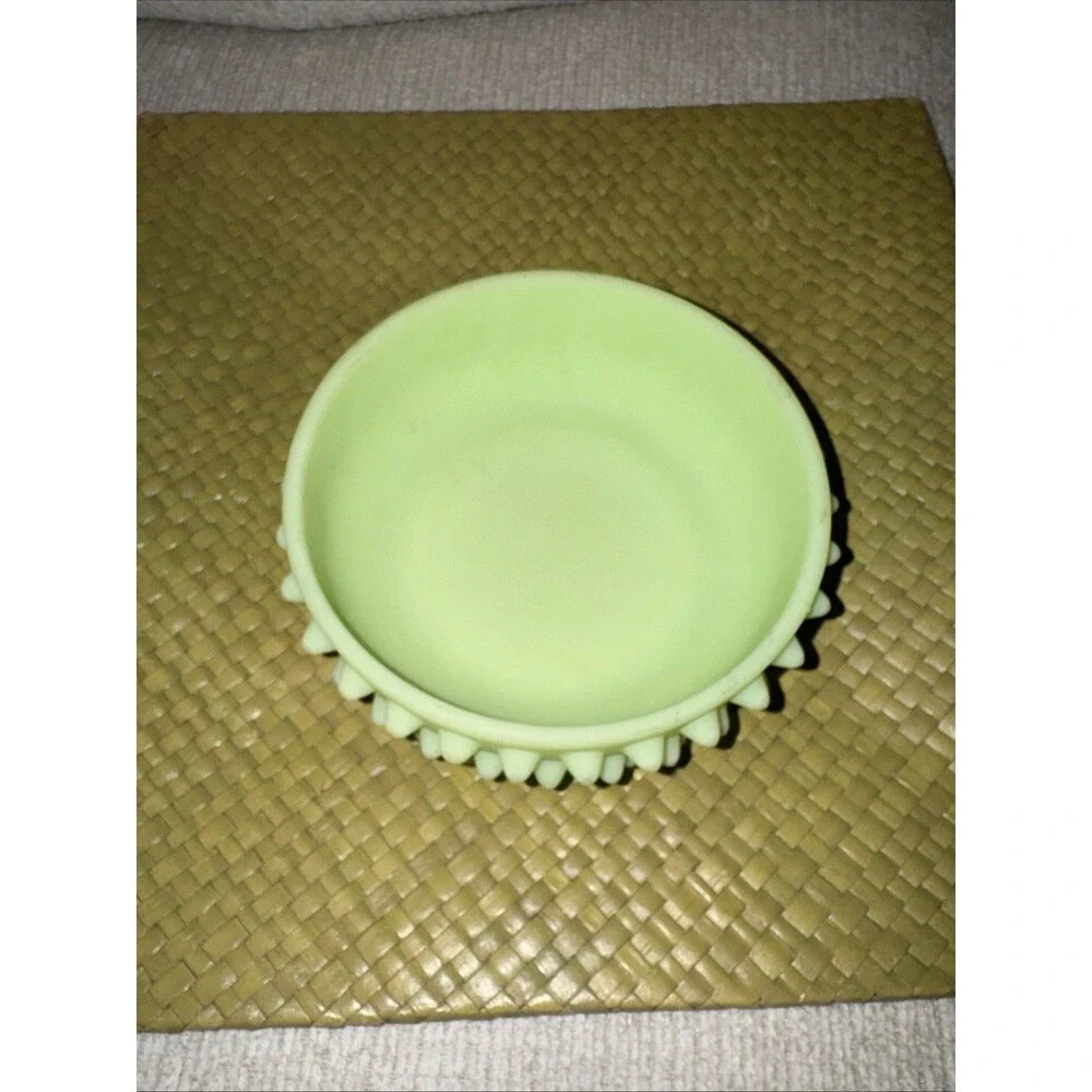 Vintage Fenton Glass Hobnail Bowl Satin Green Yellow Dish Stamped 5.5”